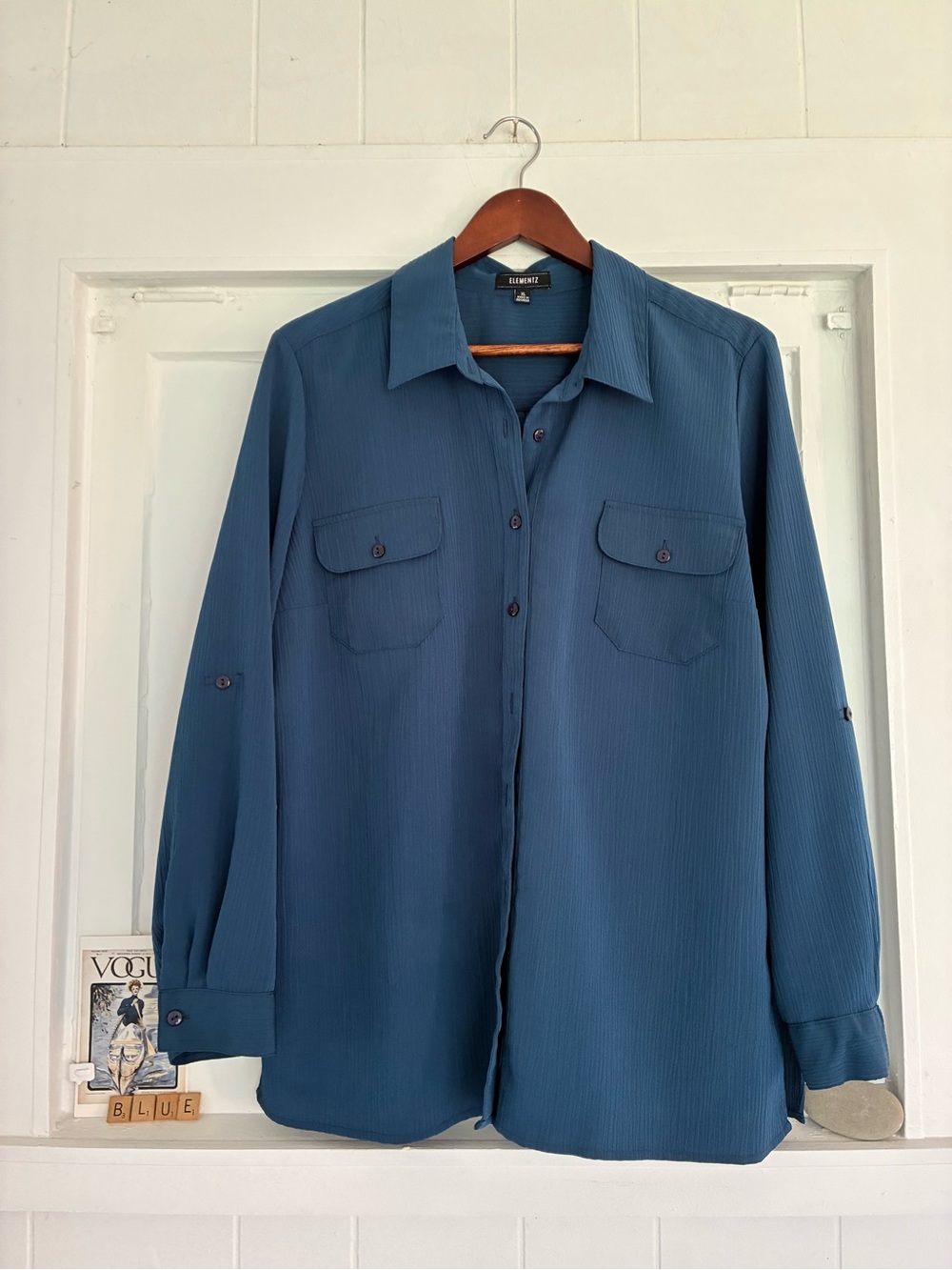 Elementz XL Cobalt to Navy Blue Button-Front Long Sleeve Shirt